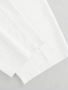 SHEIN CURVE+ Plus Size Women Loose Wide Leg Casual Business Suit Pants With Button Design - White - View 4