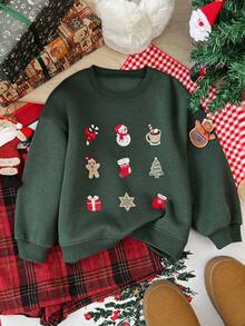 DAZY 男童圣诞印花圆领卫衣，秋冬季休闲款，新年必备 - 綠色 - 查看 3