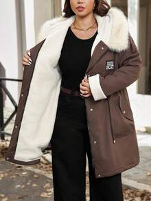 Vionelle Roveilla 加大码长款斜口袋女式抽绳腰部仿皮草衬里派克大衣 冬/秋