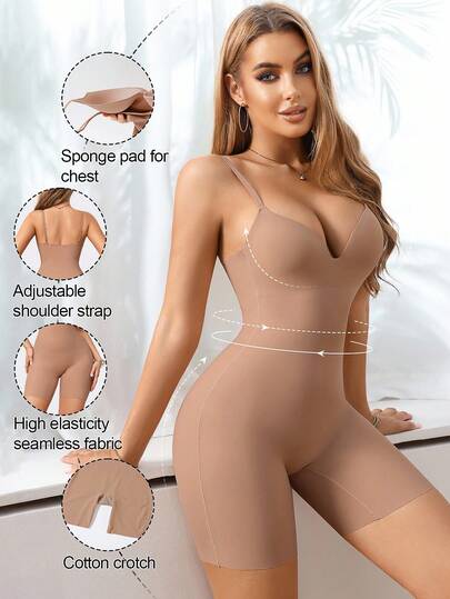 SHEIN 1 bộ đồ liền thân màu trơn có dây đeo có thể điều chỉnh dành cho nữ kèm quần short