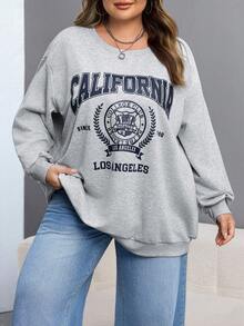 SHEIN CURVE+ Felpa ampia e casual con grafica di New York, girocollo, manica lunga, per donna, adatta per autunno/inverno, taglie comode