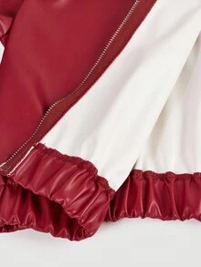 这款红色少女外套适合秋冬季节，青春活力十足。短款修身剪裁，显高挑，PU材质质感挺括，拉链设计更添时尚感。可搭配连帽衫、牛仔裤，日常或校园穿着皆宜，是活力少女的必备单品。 - 酒紅色 - 查看 6