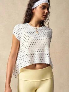 VARSIVA 波点印花不对称下摆运动T恤 - 黑與白 - 查看 4