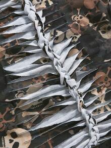 ROMWE J-Fashion Y2K Punk Cross Rivet Design Laser Cut Camo Print Fitted T-Shirt - Black - View 4