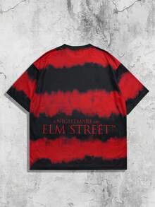 ROMWE MEN A Nightmare on Elm Street X ROMWE 男士扎染字母图案短袖T恤，适合春夏季日常穿着 - 彩色 - 查看 5