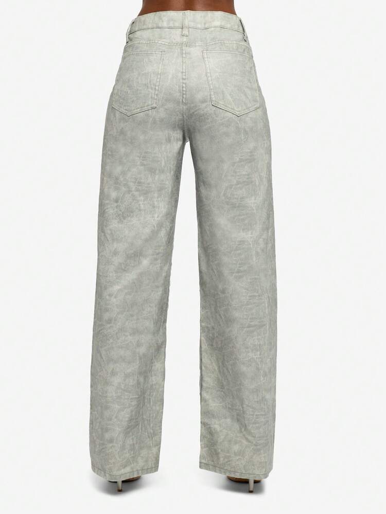 SUMWON WOMEN High Rise Wide Leg Acid Wash Jeans