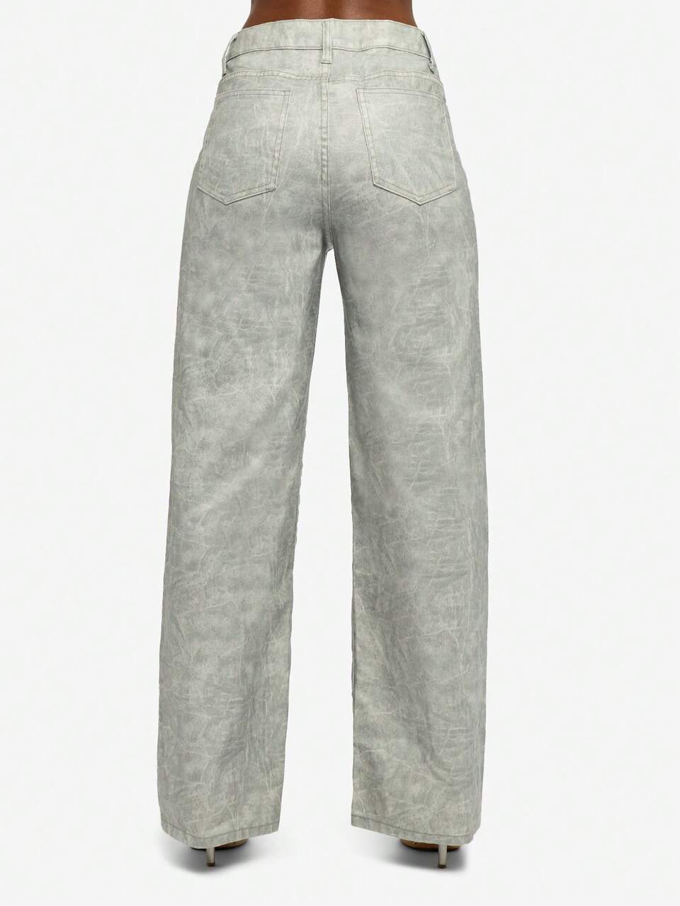 SUMWON High Rise Wide Leg Acid Wash Jeans For Women - Vintage Style Full Length Denim Pants With Cargo Pockets