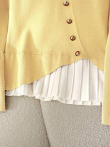 GlowEve Contrast Trim Pleated Collar Elegant Long Sleeve Sweater, Suitable For Commuting - Butter Yellow - View 5
