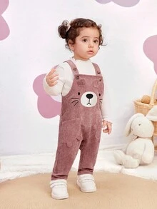 SHEIN Conjunto de ropa de bebé recién nacida niña, pantalones peto con estampado de dibujos animados de pana versátil y linda, mono, para otoño/invierno - Rosa - Ver 11