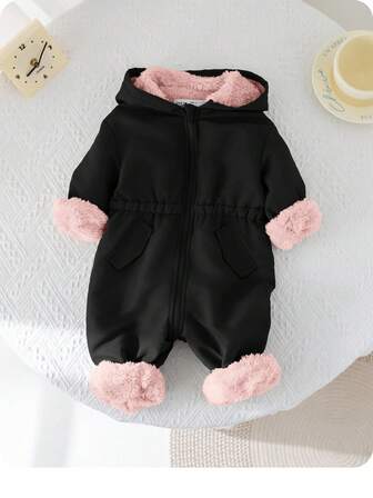 SHEIN Baby Girls Outdoor Fleece Lined Jumpsuit, Autumn/Winter