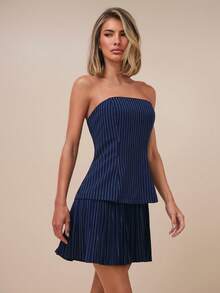 COSMINA 女式条纹抹胸褶边时尚迷你连衣裙 - 彩色 - 查看 7