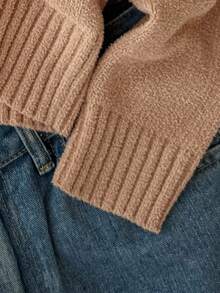 SHEIN Suéter de cuello redondo oversize para niñas, todo a juego en azul, de tela suave, versátil para otoño/invierno - Camel - Ver 4