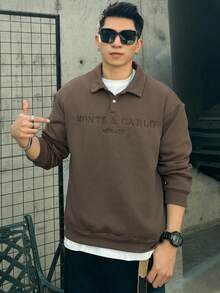 DAZY 男士字母刺绣设计羊毛卫衣，棕色，秋冬 - 鏽棕色 - 查看 5