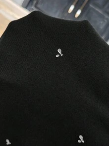 Chiquease Women's Studded & Rhinestone Embellished Sweatshirt, Basic Style For Autumn/Winter - Black - View 7