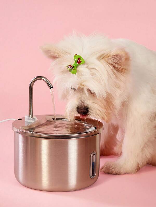 PETSIN 1pc Stainless Steel Pet Water Fountain, USB Powered Automatic Cat & Dog Drinking Dispenser With Splash-Proof Basin, Quiet Operation For Increased Water Intake - No Battery Required, Indoor Pet Accessory|Sleek Pet Fountain|Durable Pet Item,