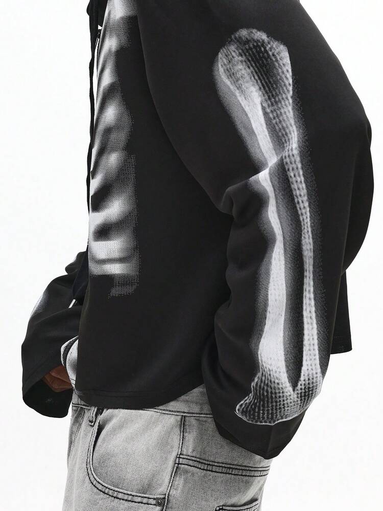 Full Zip Hoodie With Skeleton X Ray Print