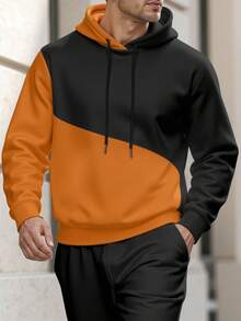 Manfinity Homme Áo hoodie chắp vá màu tương phản thường ngày dành cho nam, Áo hoodie màu cam thu/đông, Áo dài tay - Nhiều màu - Xem 3