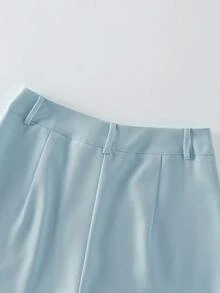 Franclia 女士优雅通勤双面领纯色蓝金纽扣西装外套 + 口袋裤，百搭秋冬 - 藍色 - 查看 6