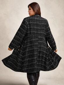 Zelara Plus Size Women Elegant Commuter Thick Tweed Long Blazer In Fall/Winter - Black - View 2
