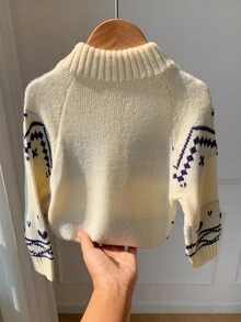 SHEIN 男女宝宝可爱条纹长袖立领针织毛衣，休闲百搭，适合秋冬季 - 彩色 - 查看 8