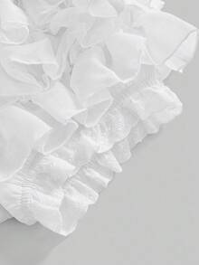 ROMWE Kawaii Quần short xếp nếp nhiều lớp màu trơn ngọt ngào dành cho nữ, mùa hè - trắng - Xem 4