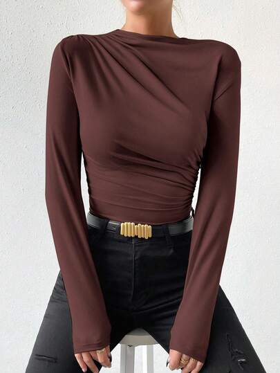 SHEIN VaVaLuxe 纯色休闲长袖修身女式紧身衣