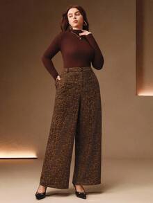 Anewsta Quần ống đứng co giãn họa tiết da báo cỡ lớn dành cho nữ, màu nâu cà phê, thu/đông - Cà phê nâu - Xem 3