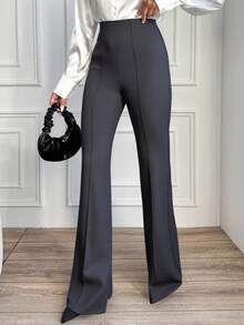 EURMUSE Pantalones De Cintura Alta De Color Sólido Para Mujeres - Gris Oscuro - Ver 3