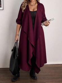 Vionelle Plus Size Casual Waterfall Collar Long Jacket Fall Women Clotheswomen Long Cardiganlong Cardigans Ladies Asymmetrical Hem Long Coat Asymmetrical Jacket Plus Size Burgundy Asymmetrical Long Jacket Women Long Cardigan - Red Violet - View 5