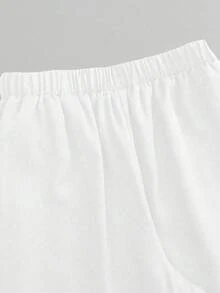 SHEIN CURVE+ Plus Size Women Loose Wide Leg Casual Business Suit Pants With Button Design - White - View 3