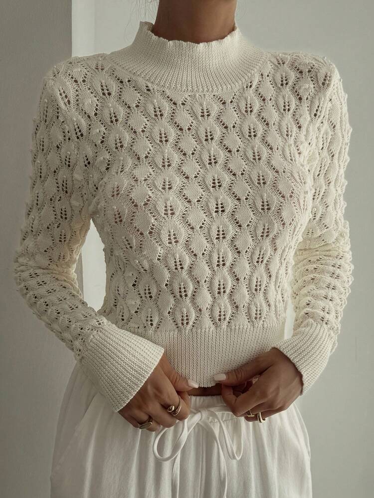 Women's Elegant Sexy Beaded Backless Hollow Out Knit Sweater
