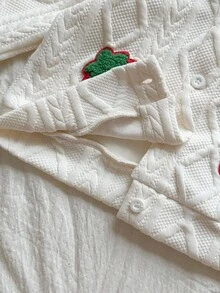Vintaside Kids Baby Girls' Jacket With Embroidered Letter & Strawberry Pattern, Textured Fabric, Comfortable & Soft, Countryside Style, Fashion & Versatile, Elegant For Outings, Suitable For Spring, Autumn & Transitional Seasons - White - View 7