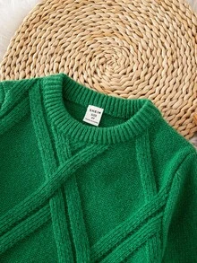 SHEIN Young Boy Casual Solid Color Crew Neck Knit Sweater, Autumn/Winter Green Sweater - Green - View 3