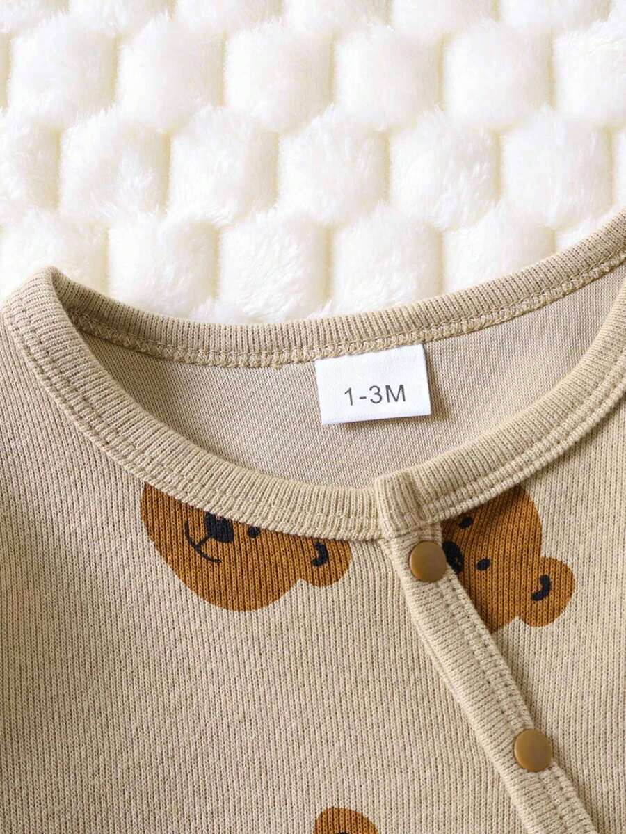 SHEIN 3 件套新生儿婴儿男女款蛇皮印花长袖衬衫和连脚裤配帽子冬季服装 - 淺灰色 - 查看 1