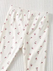 Cozy Pixies 2 件套女婴娃娃领撞色荷叶边刺绣花卉图案长袖上衣和松紧腰裤套装 - 粉色 - 查看 7