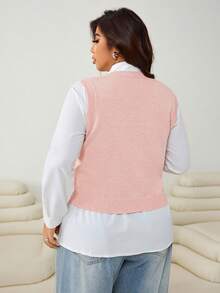 SHEIN EZwear 秋冬休闲大码纯色针织背心 - 粉色 - 查看 2