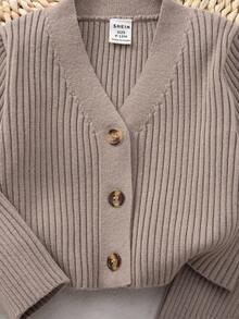 SHEIN Playful Pals Baby Girl V-Neck Button-Front Long Sleeve Cardigan Set, Minimalist Solid Color Outfit For Home & Outdoor Autumn And Winter Two Piece Suit Brown Baby Clothes Toddler Two Piece Sets Two Piece Winter Outfits For Toddler Girl Neutral Baby Clothes Unisex Fall Baby Winter Dress Knit Baby Girl Clothes Neutral Baby Clothes Unisex 2026 Fall Baby Winter Dress Knit Baby Girl Clothes Baby Girls In Autumn/Winter Toddler Knit Outfit Baby Girl Sweaters Set Baby Knit Two Piece Set Two Piece Winter Outfits For Toddler Girl Knitted Baby Outfit Baby Set Autumn Winter Season Baby Girl Knitted Outfits Baby Girl Sweaters Set Two Piece Winter Outfits For Toddler Girl Knit Two Piece Toddler Baby Warm Sets Knit Two Piece Toddler Baby Two Piece Set