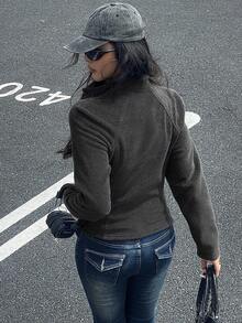 DAZY Outdoor Fitted Jacket With Raglan Sleeves, Autumn - Dark Grey - View 2