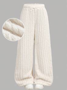 SHEIN Białe, teksturowane, dwustronne, grube legginsy dla nastolatek, z podszewką z polaru, uniwersalne do noszenia w domu, na jesień/zimę