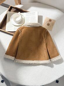 SHEIN 1pc Toddler Boys' Fashionable & Versatile Camel Faux Fur Collar Zipper Design Long Sleeve Jacket, Suitable For Outings And Photo Shoots Baby Sherpa Jacket Baby Winter Jacket Fall