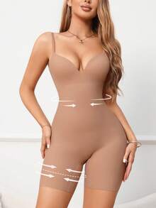 SHEIN 1 件女式纯色可调节肩带紧身衣（含短裤） - 珊瑚粉 - 查看 8