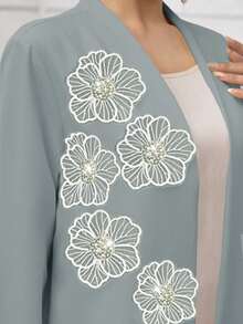 Yasmyna 女士优雅宽松长袖珍珠水钻 3D 花朵长袍，芥末黄 - 灰色 - 查看 7