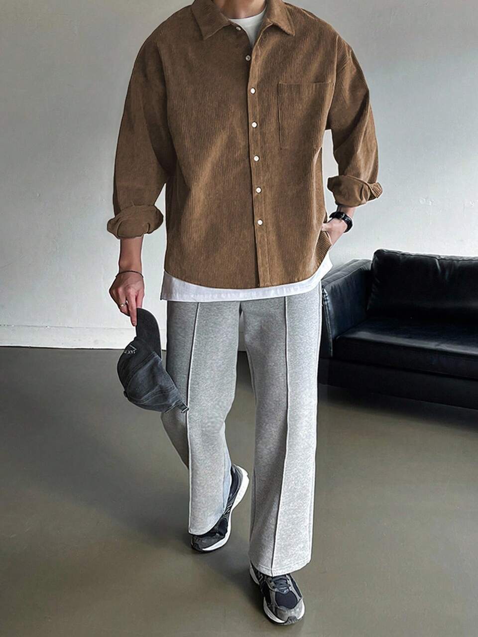 Men's Solid Color Corduroy Casual Shirt, Autumn Vacation