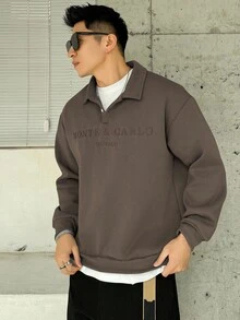 DAZY 男士字母刺绣设计羊毛卫衣，棕色，秋冬 - 鏽棕色 - 查看 3