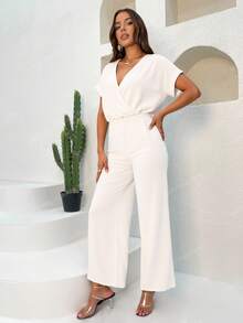 EURMUSE Women's Plain Simple Daily Jumpsuit - White - View 4