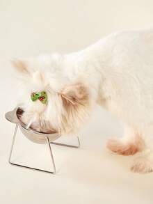 PETSIN 1pc Stainless Steel Cat Ear Shaped Elevated Pet Bowl, Universal For Cats & Dogs, Easy To Clean, Shatter-Resistant, Protects Pet Neck, Food Bowl - Silver - View 8