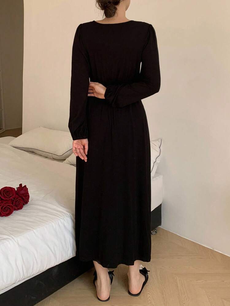 Charming Lace Patchwork Waist Slit Maxi Nightgown For Women Pajama, Winter
