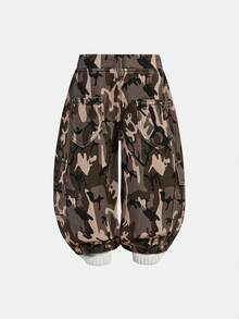 SHEIN Blugi largi, stilați, casual, moi, drăguți, de camuflaj, maro, tricotați, din denim, cargo, cu picior larg, pentru bebeluși, ținute zilnice de toamnă/iarnă, streetwear, Crăciun, Anul Nou, Ziua Recunoștinței - Multicolor - Vizualizare 2