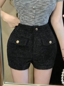 DAZY Women's Casual Fashion Street Style Flap Detail Shorts, Summer Sequin