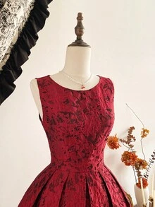 Vintamour Vintage Elegant Women's Jacquard Prom Dress Graduation Dress Wedding Guest Dress Women Vacation Outfits Woman Graduation Dresses For Women Elegant Formal Dresses New Year Valentine - Burgundy - View 10